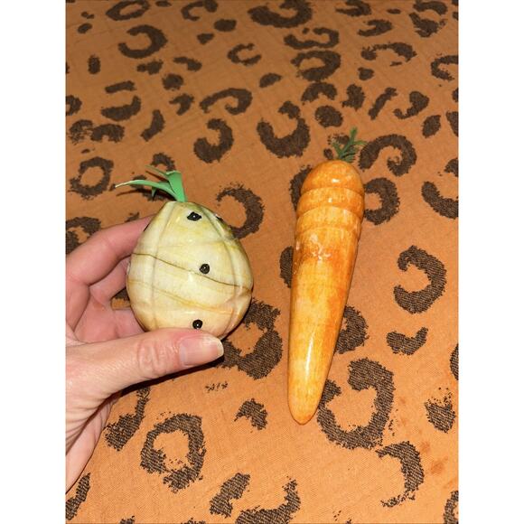 Vintage Onxy Alabaster Marble Carrot Pineapple Stone Fruit Basket Pieces - Picture 1 of 5